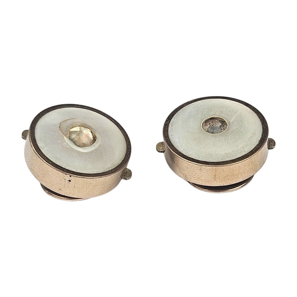 Antique Victorian Button Stud Set Of 2 Mother Of Pearl Gold Plate Separable 1879